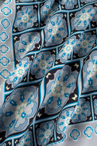 Mihrab Motif Turquoise-Gray Wool Scarf - 4