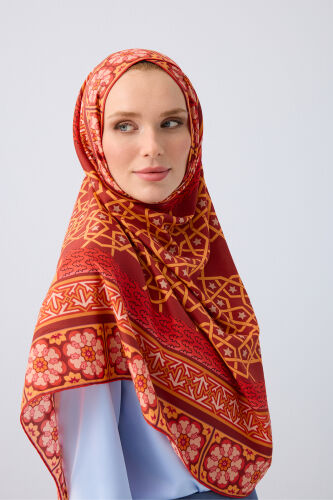 Mihrab Orange Cotton Silk Shawl - 3