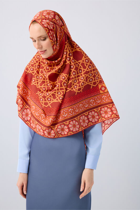 Mihrab Orange Cotton Silk Shawl - 7