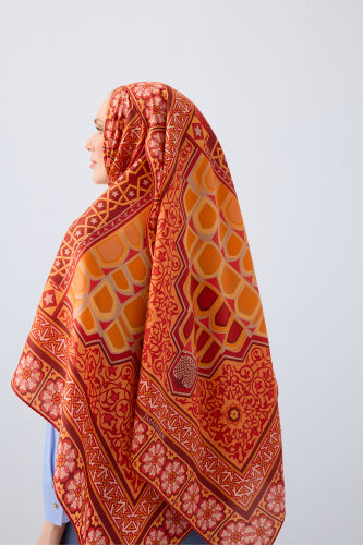 Mihrab Orange Cotton Silk Shawl - 5