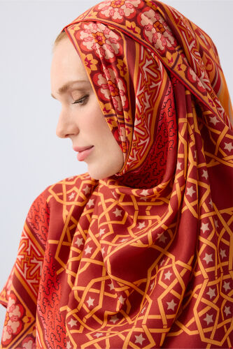 Mihrab Orange Cotton Silk Shawl 