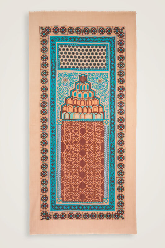 Mihrab Turkuaz Yün İpek Şal 100x200 - 1
