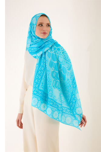 Mihrab Turquoise Cotton Silk Shawl 