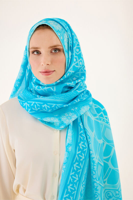 Mihrab Turquoise Cotton Silk Shawl - 5