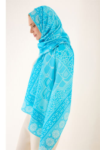 Mihrab Turquoise Cotton Silk Shawl - 3