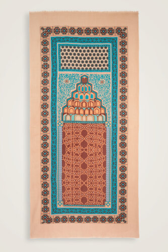 Mihrab Turquoise Wool Silk Shawl - Imannoor