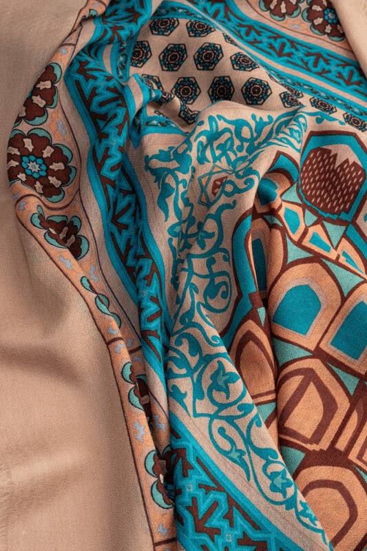 Mihrab Turquoise Wool Silk Shawl - 2