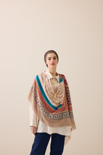 Mihrab Turquoise Wool Silk Shawl - 5