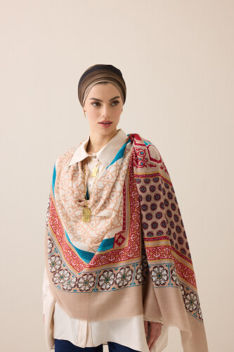 Mihrab Turquoise Wool Silk Shawl - 3