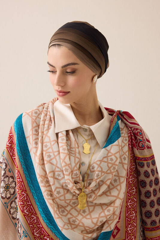 Mihrab Turquoise Wool Silk Shawl - 1