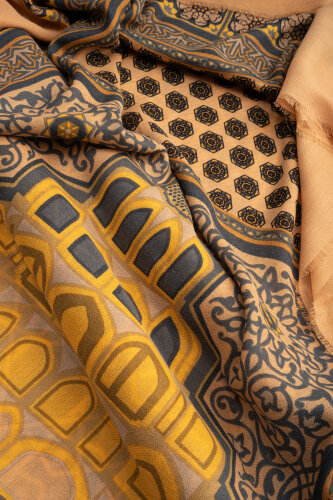 Mihrab Yellow Wool Silk Shawl - Imannoor (1)