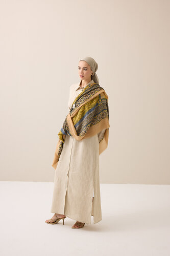 Mihrab Yellow Wool Silk Shawl - Imannoor (1)