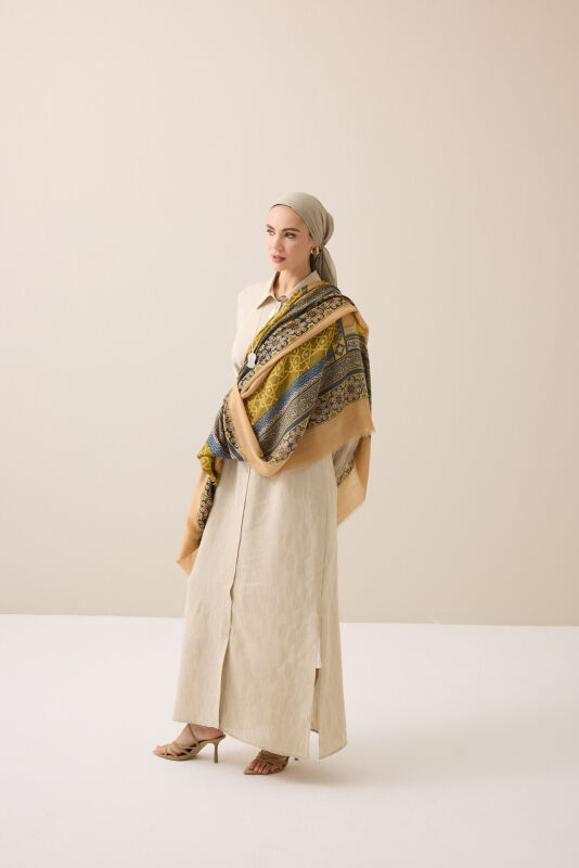 Mihrab Yellow Wool Silk Shawl - 1