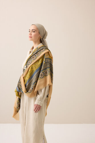 Mihrab Yellow Wool Silk Shawl - 5
