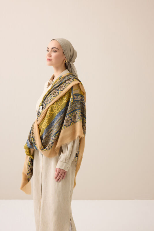 Mihrab Yellow Wool Silk Shawl - 5