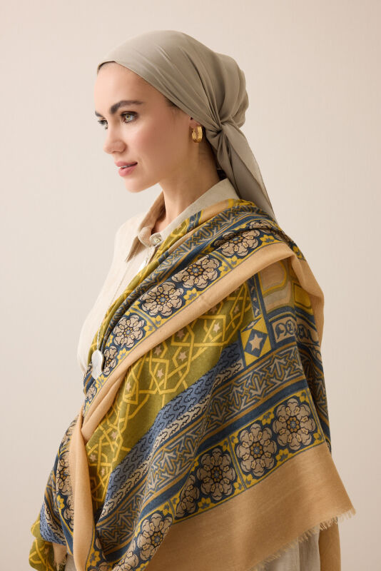 Mihrab Yellow Wool Silk Shawl - 6