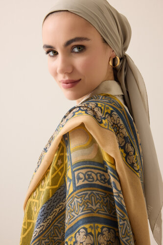 Mihrab Yellow Wool Silk Shawl - Imannoor (3)
