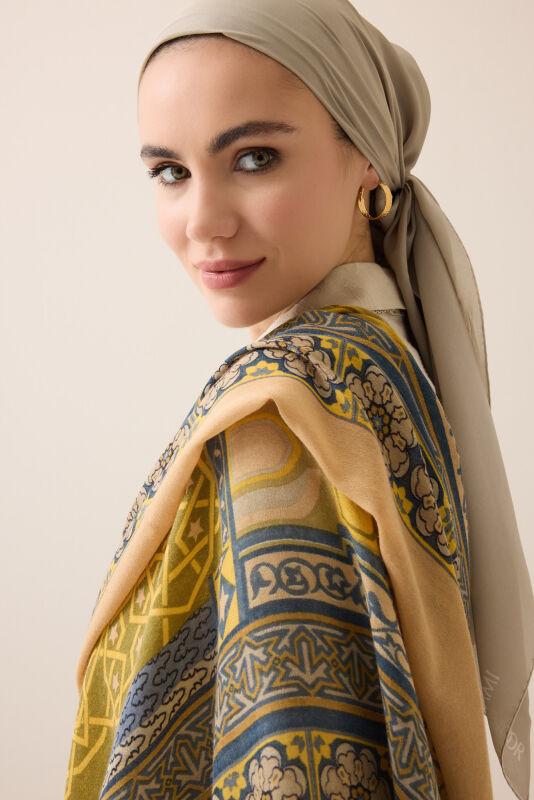 Mihrab Yellow Wool Silk Shawl - 3