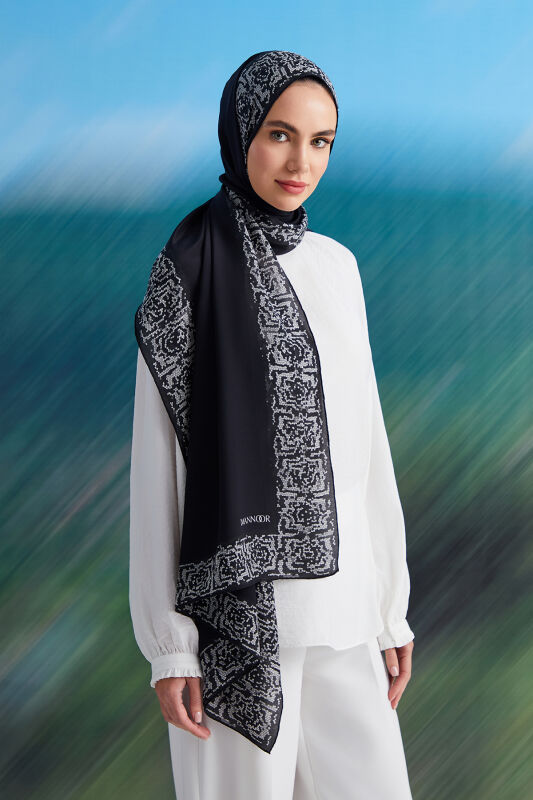 Mini Mosaic Silk Shawl Black - 3