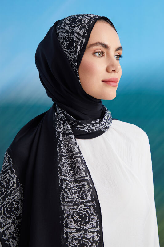 Mini Mosaic Silk Shawl Black - 1