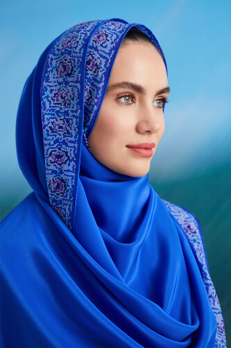 Mini Mosaic Silk Shawl Blue - 3