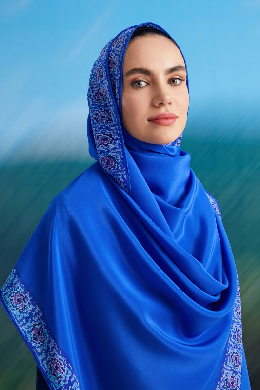 Mini Mosaic Silk Shawl Blue - 1