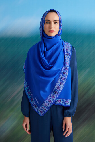 Mini Mosaic Silk Shawl Blue - 3