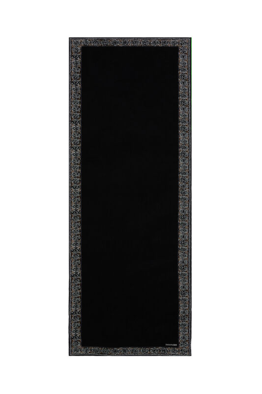 Mini Mozaik Siyah-Altın Krep İpek Şal 80x210 - 2