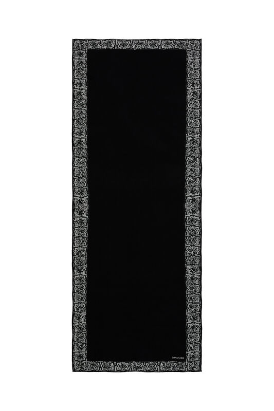 Mini Mozaik Siyah Krep İpek Şal 80x210 - 2