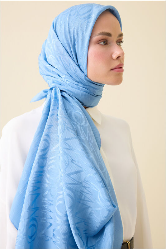 Monogram Blue Shiny Jacquard Shawl - 1