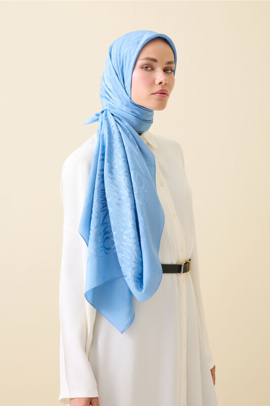 Monogram Blue Shiny Jacquard Shawl - 3