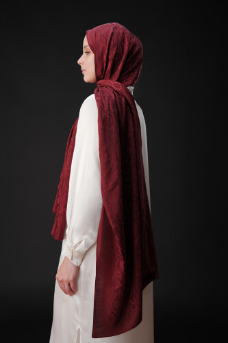 Monogram Burgundy Shiny Jacquard Shawl - 6