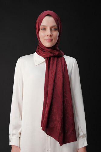 Monogram Burgundy Shiny Jacquard Shawl - 3