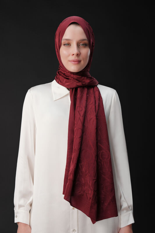 Monogram Burgundy Shiny Jacquard Shawl - 3