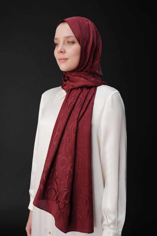 Monogram Burgundy Shiny Jacquard Shawl - 5