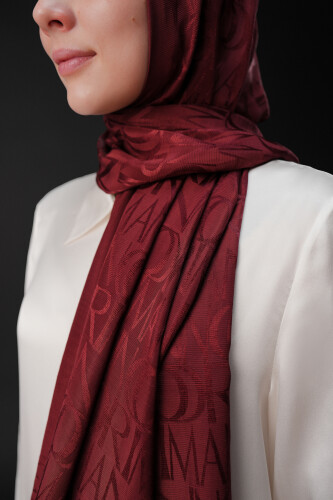 Monogram Burgundy Shiny Jacquard Shawl - 1