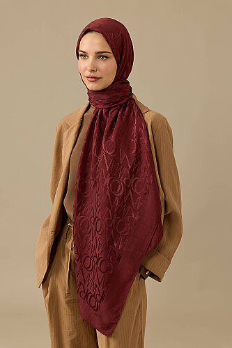Monogram Burgundy Shiny Jacquard Shawl 