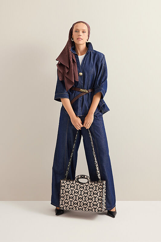 Monogram Dokuma Bej Çanta - 3