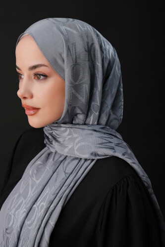 Monogram Grey Shiny Jacquard Shawl 