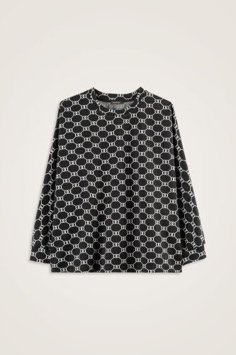 Monogram Jacquard Black Knitted Blouse 