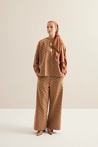 Monogram Jacquard Light Brown Knit Pants - 3