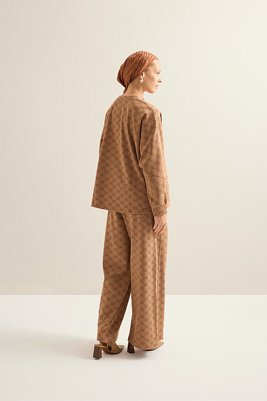 Monogram Jacquard Light Brown Knit Pants - 6