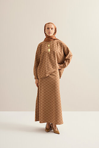 Monogram Jacquard Light Brown Knit Skirt - 3