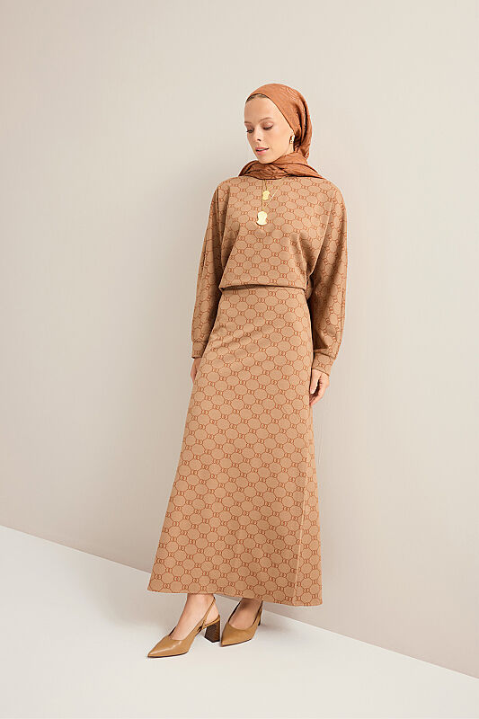 Monogram Jacquard Light Brown Knit Skirt - 6