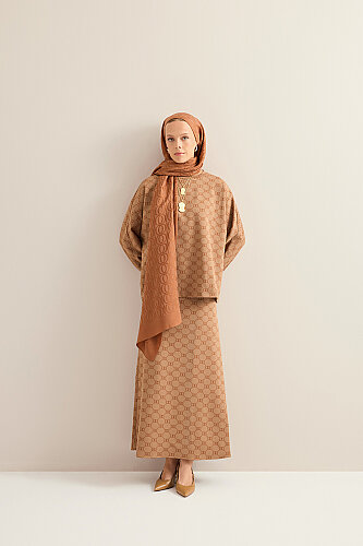 Monogram Jacquard Light Brown Knitted Blouse - 3