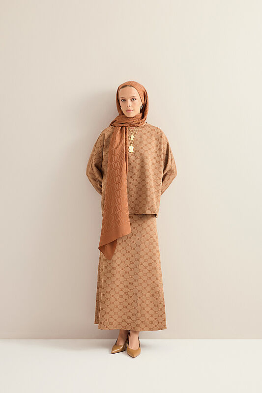 Monogram Jacquard Light Brown Knitted Blouse - 3