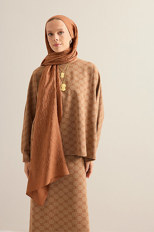 Monogram Jacquard Light Brown Knitted Blouse - 1