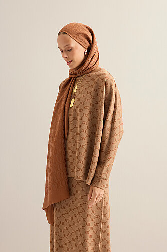 Monogram Jacquard Light Brown Knitted Blouse - 5