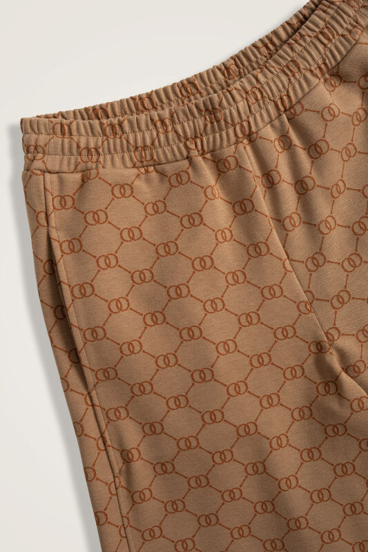 Monogram Jakar Açık Kahve Örme Pantolon - 4