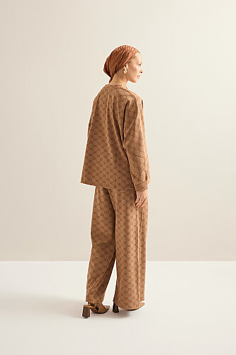 Monogram Jakar Açık Kahve Örme Pantolon - 6
